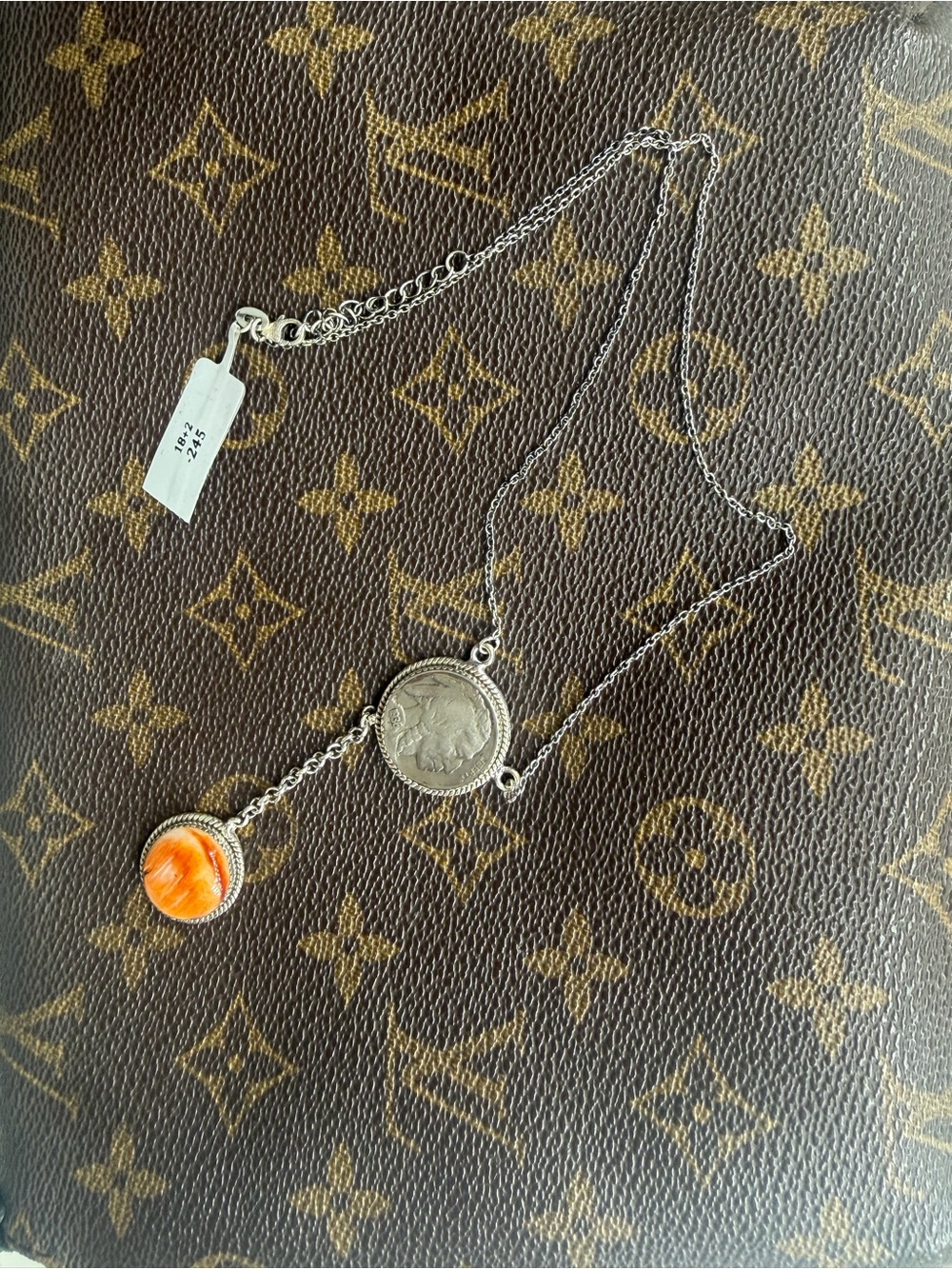 Sterling Silver Orange Spiny Oyster coin lariat